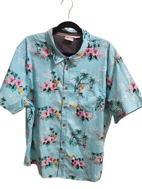 Ron Jon Men's Casual Light Blue Tropical Floral Short-Sleeve Shirt
